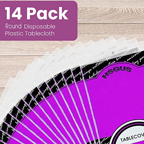 Purple Round Plastic Tablecloth 84 x 84 Inches - Pack of 6, Disposable & Wrinkle-Resistant