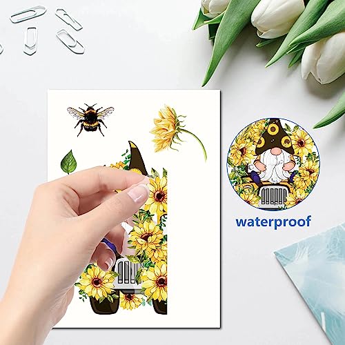 Spring Theme Window Decals - Sunflower & Gnome Stickers for Glass Walls - 8 Sheets, Reusable, Waterproof