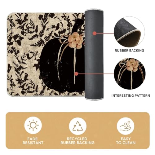 Black Pumpkin Fall Kitchen Mats Set of 2 - 17x29 and 17x47 Inches