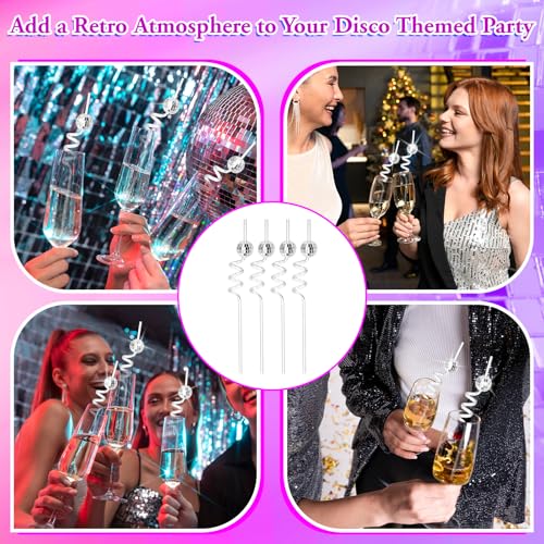 50 Pcs Disco Ball Straws Reusable Retro Mini Ball Decor for Parties