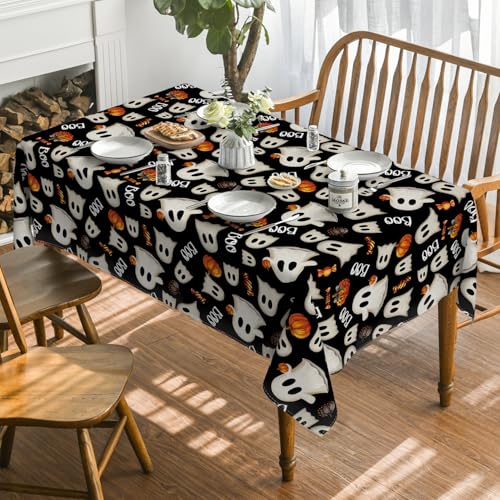Horaldaily Halloween Tablecloth 60 x 84 Inch Rectangular Black Ghost - Durable Polyester