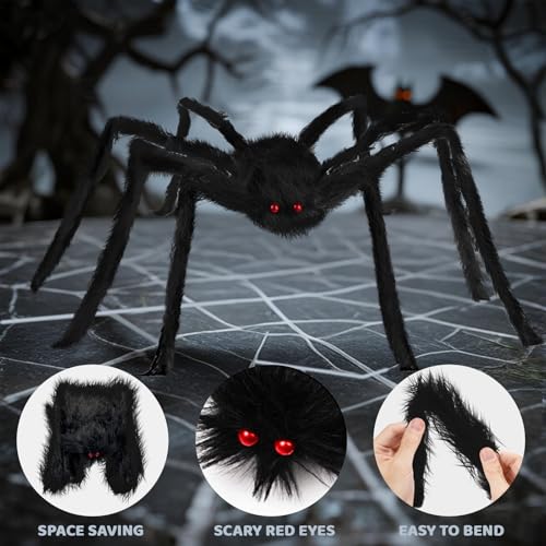 Halloween Spider Web Lights Decoration - 250 LED 16.4Ft Outdoor Web with 8 Modes & 5Ft Giant Spider - Stretch Cobweb for Yard Garden Haunted House - Lighting Spider Web