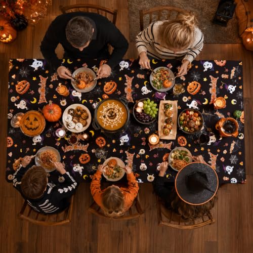 Disposable Halloween Tablecloth - Black Plastic Cover 54x108 Inch 2 Pack