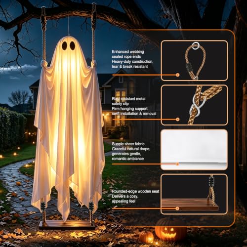 Halloween Hanging Ghost Decorations with Lights, 5.8ft, 200lb Capacity