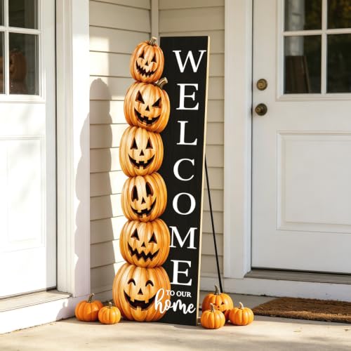 Halloween Welcome Sign for Front Door 41.5x12.5in Spooky Pumpkin Yard Decor - Variation of Halloween Pumpkin Welcome