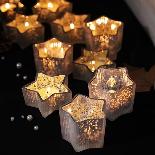 Frosted White Star Candle Holders Set - 10 Pcs Silver Ribbed Votives for Weddings & Holiday Decor