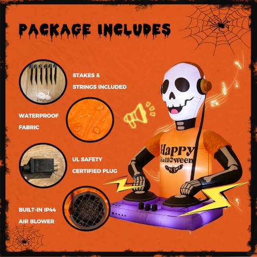 Inflatable DJ Skeleton Halloween Decoration with LED Lights - 5FT, Variation DJ-Skeleton