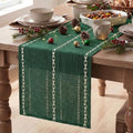 Green Rustic Cotton Linen Christmas Table Runner - 13x36 Inch Seasonal Decor