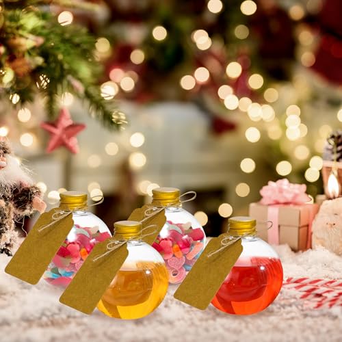 Plastic Potion Bottles Set - 25 Spherical 6oz Ball-Shaped DIY Craft Jars with Gold Caps