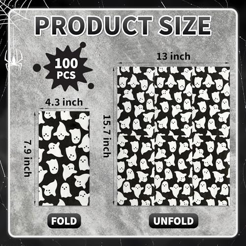 Halloween Ghost Paper Napkins Set - Disposable Party Hand Towels, 100 Pieces