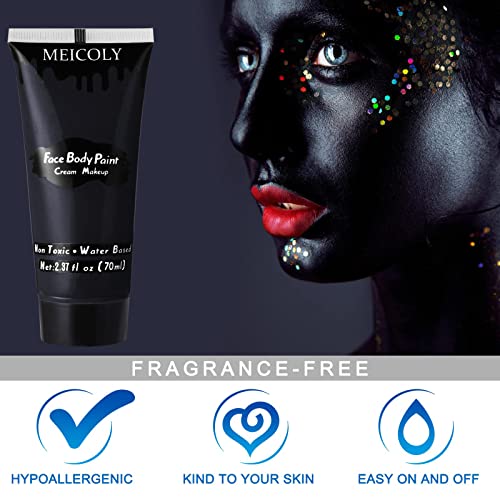 Black Face Body Paint - 2.37Oz Water-Based Clown Skull Zombie Halloween Makeup