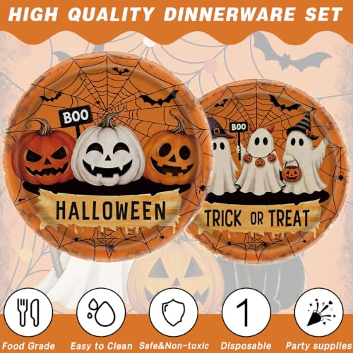 Halloween Party Supplies Dinnerware Set - Plates Cups Napkins & Cutlery for 20 Guests - Halloween Plate Variation