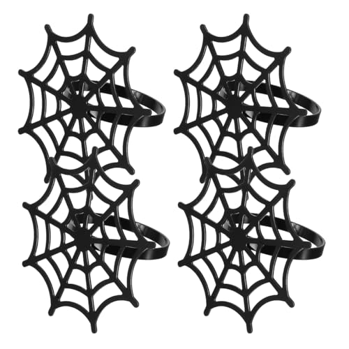 Halloween Spider Web Napkin Rings Set of 4 - Metal Table Decorations for Parties
