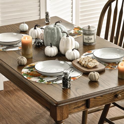 Artoid Mode Beige Cross Pumpkins Fall Round Placemat Set of 4 - 14 Inch