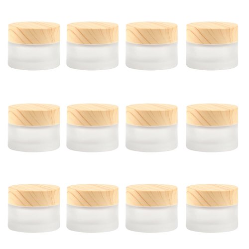 BOSMIOW 12 Pack 15g Frosted Glass Cream Jar Empty Cosmetic Jar Refillable Glass Sample Jar DIY Makeup Pot Jars Leakproof Lids For Cream Lotion Cosmetics