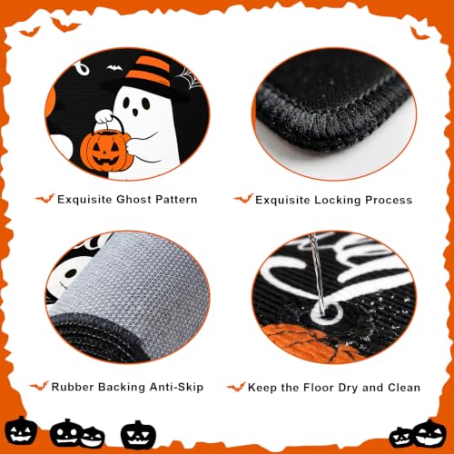 Halloween Ghost and Pumpkin Non-Slip Kitchen Rugs Set of 2 - 17x29 & 17x47 Inches