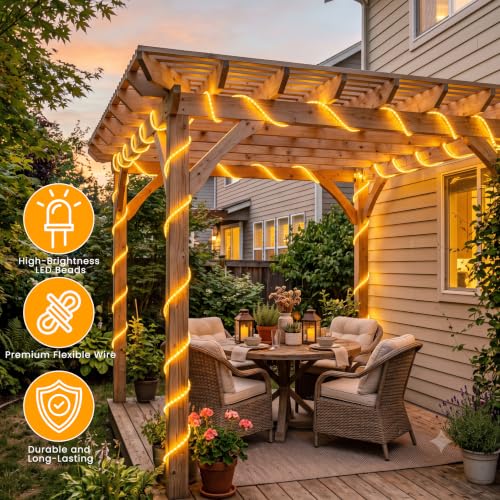 Outdoor Waterproof Rope Lights 33FT 240 LED Warm White Connectable for Garden & Holiday Decor