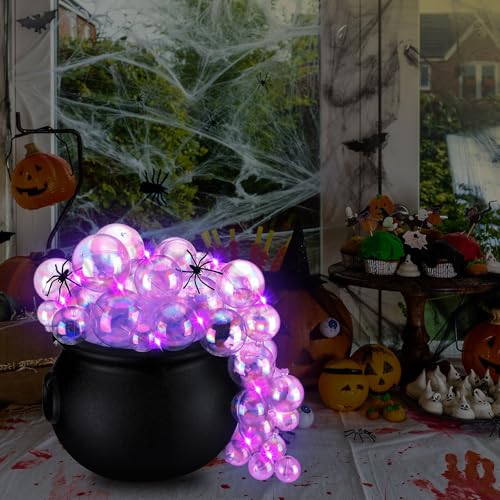 Halloween Bubbling Cauldron Set with 40 Bubble Balls, Spider Webs, Lights & Accessories - Purple & Pink