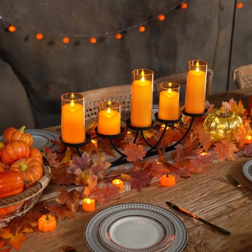 Homemory Halloween Orange Flameless Candles Set of 5 with Remote & Timer