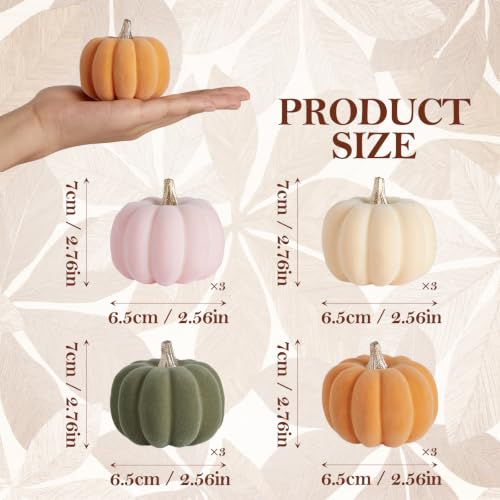 Mini Fall Pumpkin Decor Set - 12 Pastel Velvet Pumpkins with Variations Pink, Orange, Green & White