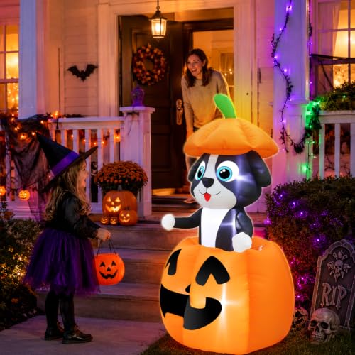 Halloween Inflatable Dog in Pumpkin - 5 FT Animated Outdoor Decor