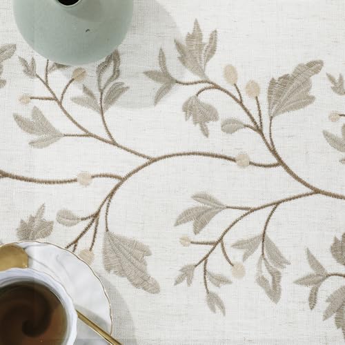 Oval Embroidery Tablecloth 60x102 Inch with Tassels - Natural Microfiber Dust-Proof