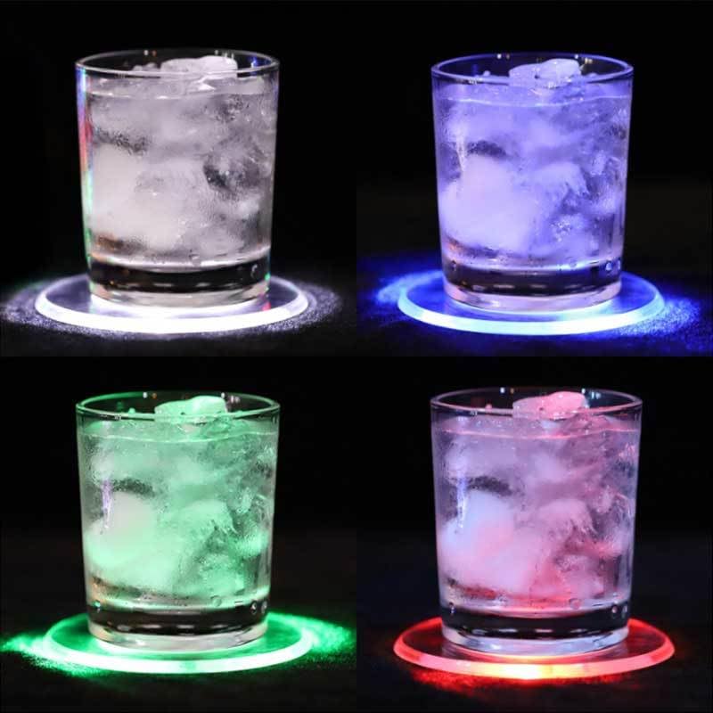 6PCS LED Drink Coasters Set with Changing Light Waterproof Non-Slip for Parties & Events