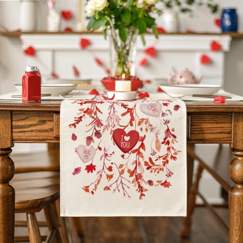 Valentine's Table Runner 13x48 Inch Wild Flowers Leaves Romantic Decor for Home Party
