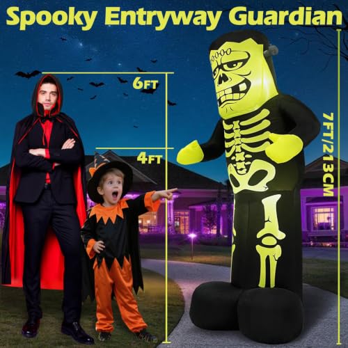 7ft Inflatable Frankenstein Halloween Decoration with Glow Effect - Green Variation