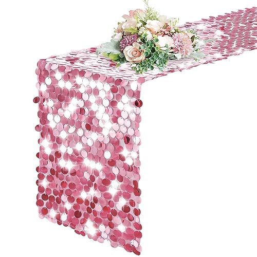 12x108 Pink Sequin Table Runner - Premium Big Payette for Weddings & Events - Variation: 1PCS