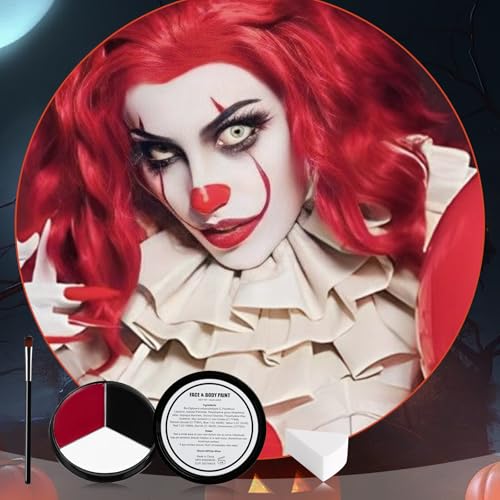 Face & Body Paint Kit for Halloween and Sports - 3 Sponges & Brush Included