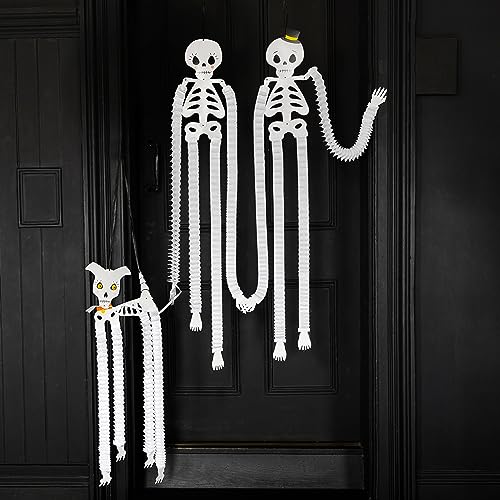 Halloween Paper Hanging Decorations - Skeleton Cat & Dog Set, Reusable & Eco-Friendly