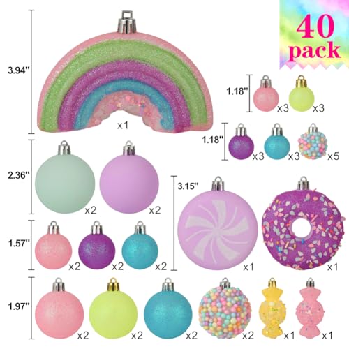 Christmas Tree Ornaments Set 40 Pink & Yellow Candy Donut Style Holiday Decorations — Variation of 40Macaron