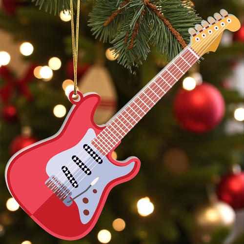 Red Electric Guitar Christmas Ornament - Mini Acrylic Guitar for Tree & Music Lovers