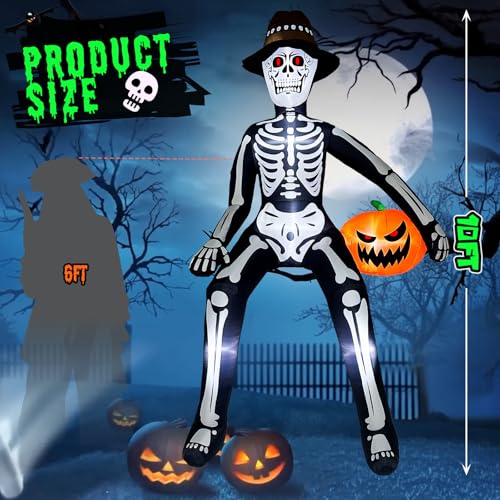 Black 10 ft Inflatable Skeleton Halloween Decor Outdoor - Giant Blow Up Skeleton with LED Lights