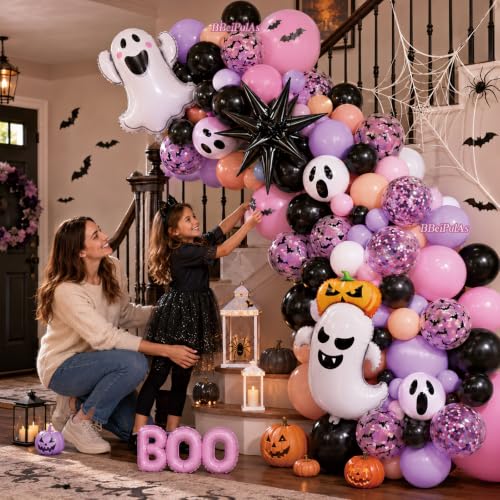 Halloween Balloon Arch Kit with Ghost, Bat & Pumpkin Balloons - 154Pcs Decoration Set