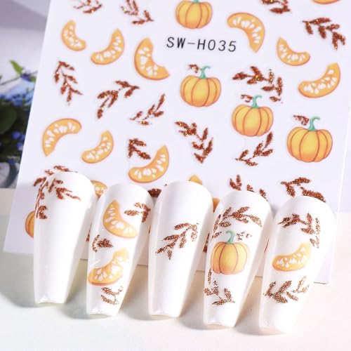 Fall Pumpkin Nail Stickers - Autumn Thanksgiving Nail Art Decals for Short Nails