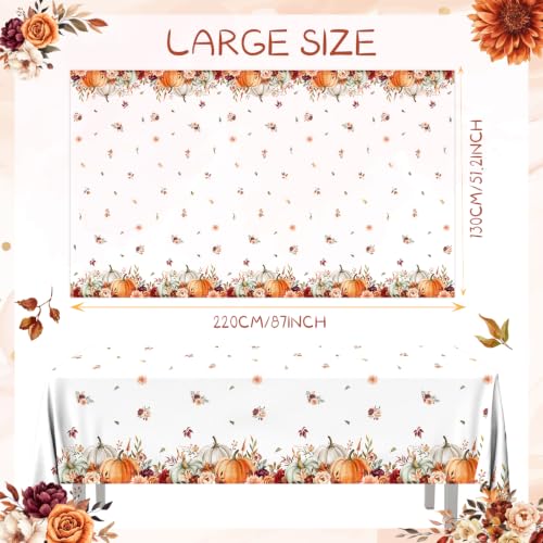 Fall Tablecloth 3 Pack Floral Pumpkin Thanksgiving Waterproof Plastic