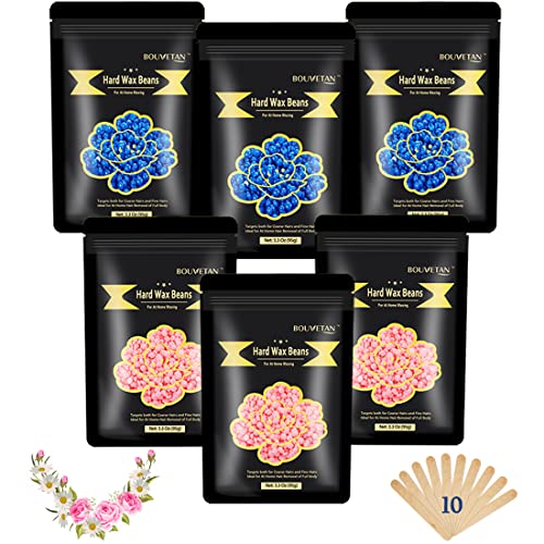 Wax Beads for Hair Removal - 3.4Lb (6 Packs) with Spatulas - Blue & Pink Variation
