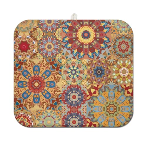 Boho Dish Drying Mat 16x18 Inch Floral Microfiber Kitchen Countertop Absorbent