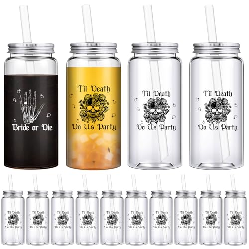16 Pack Reusable Plastic Bachelorette Cups with Lids & Straws, 13.5 oz