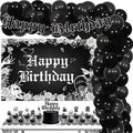 Gothic Birthday Party Decorations Set - Skull Skeleton Backdrop Banner Cake Toppers