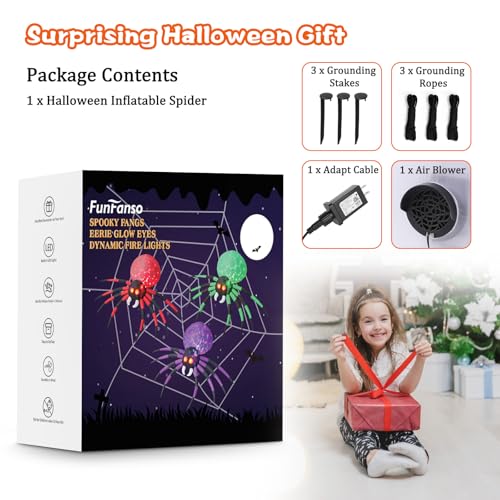 6 FT Inflatable Green Spider Halloween Yard Decoration with LED Lights