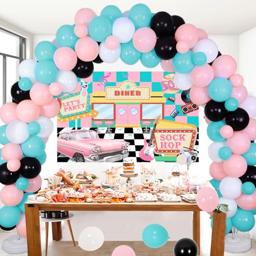 50s Theme Party Decorations Set with Balloons Backdrop and Garland