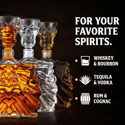 Godinger Skull Whiskey Decanter Set with Shot Glass - 32oz Gothic Home Bar