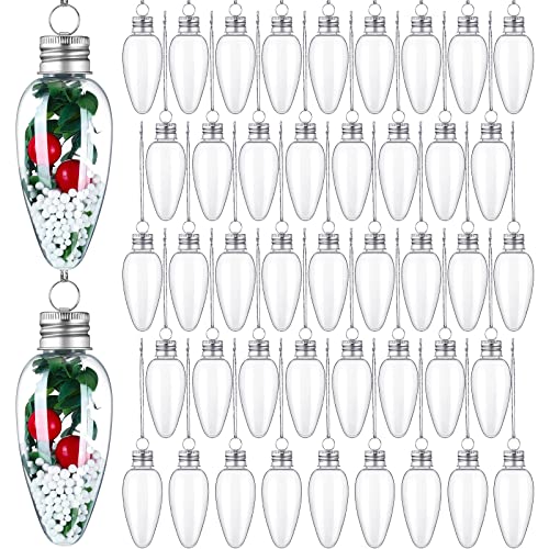 Classic Fillable Plastic Christmas Light Bulb Ornaments Set - 120 Pieces with Silver Rope