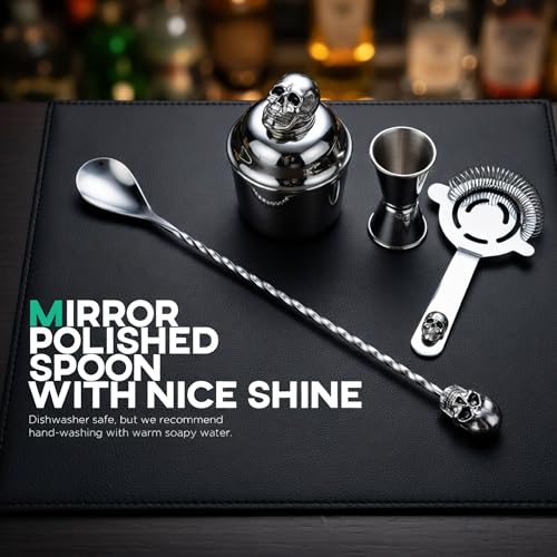 Skull 12-Inch Bar Spoon for Cocktail Mixing - Silver Handle, Homestia