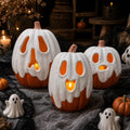 Large Halloween Ghost Pumpkin Decor with Flameless Candle - Indoor Outdoor Table Centerpiece