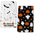 Halloween Kitchen Towels Set of 2 - Pumpkin Bat Ghosts Maple Leaf 18x26 Inches