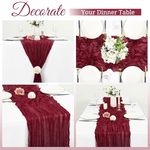 Burgundy Cheesecloth Table Runner 8 Pack 35x120 Inches Rustic Wedding Party Decor
